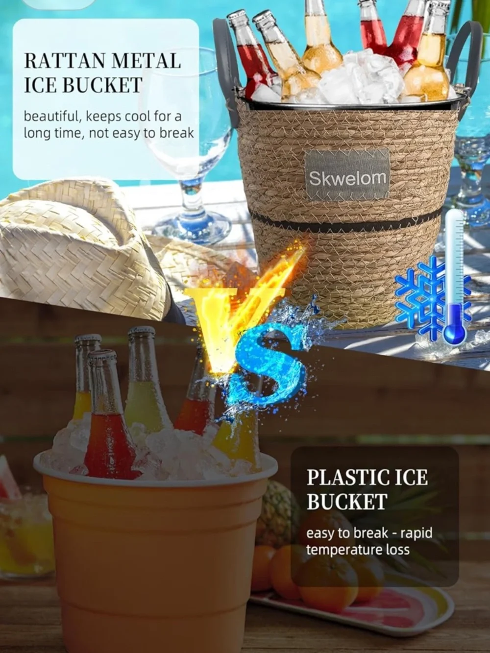 Natural Woven Ice Bucket Cooler - Brown